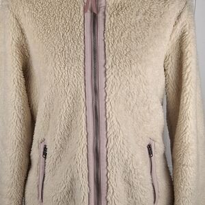 Patagonia Womens Divided Sky Sherpa Fleece Jacket Full Zip Pockets Ivory Size M